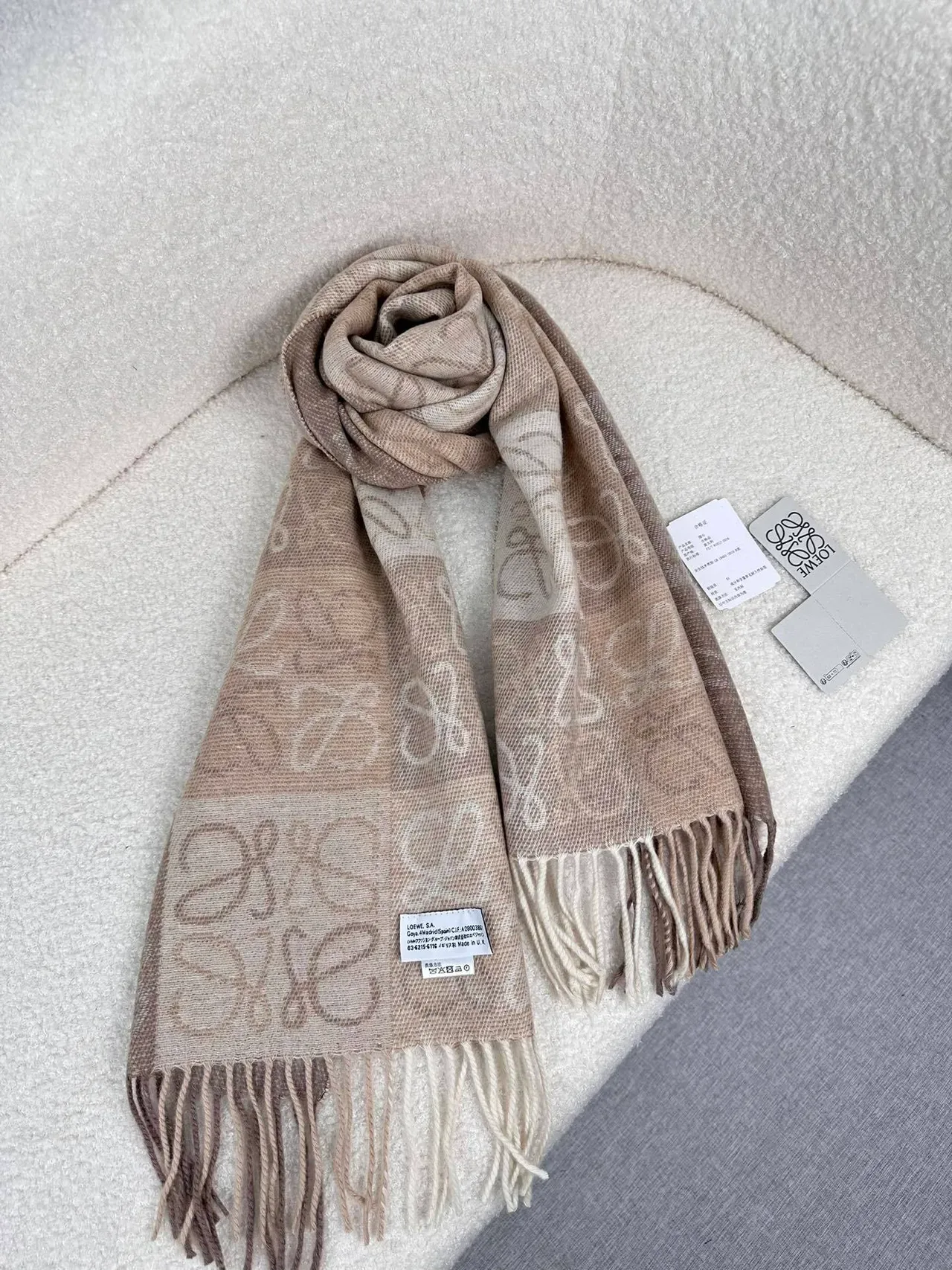 Loeve Anagram Monogram Cachecol Tonal Beige de Cachemira 9