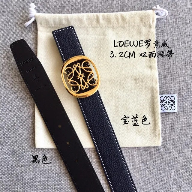 Loewe Anagram Cinturón reversible de cuero en color marrón claro y negro 5