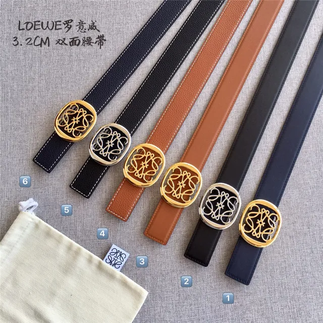 Loewe Anagram Cinturón reversible de cuero en color marrón claro y negro 10