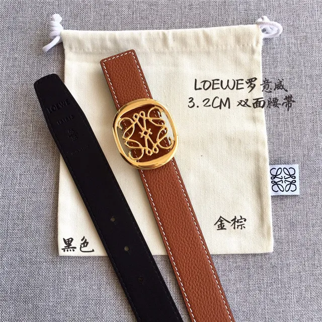 Loewe Anagram Cinturón reversible de cuero en color marrón claro y negro 13