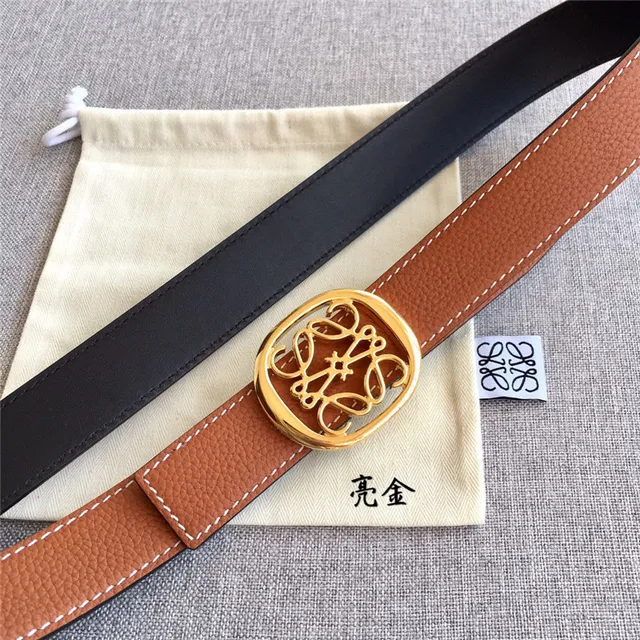 Loewe Anagram Cinturón reversible de cuero en color marrón claro y negro 15
