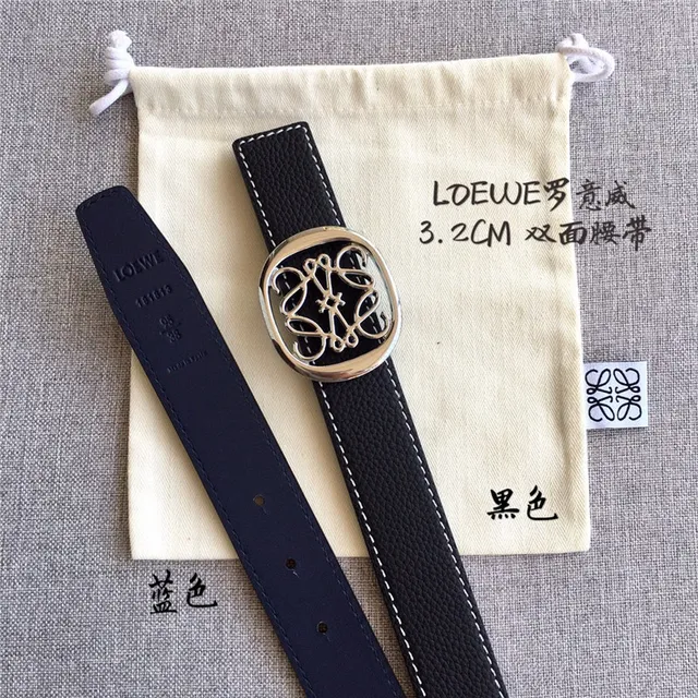 Loewe Anagram Cinturón reversible de cuero en color marrón claro y negro 20