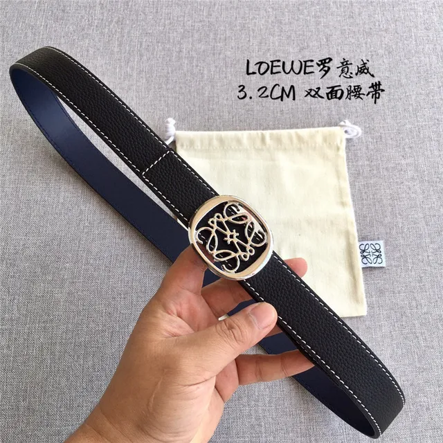 Loewe Anagram Cinturón reversible de cuero en color marrón claro y negro 24