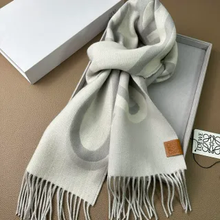 Loewe Anagram Scarf Light Gray and Gray Cashmere Scarf