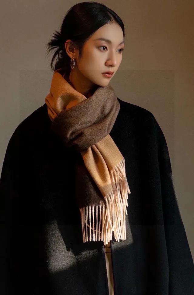Loewe Anagram écharpe deux tons couleur chameau et marron cachemire écharpe 2