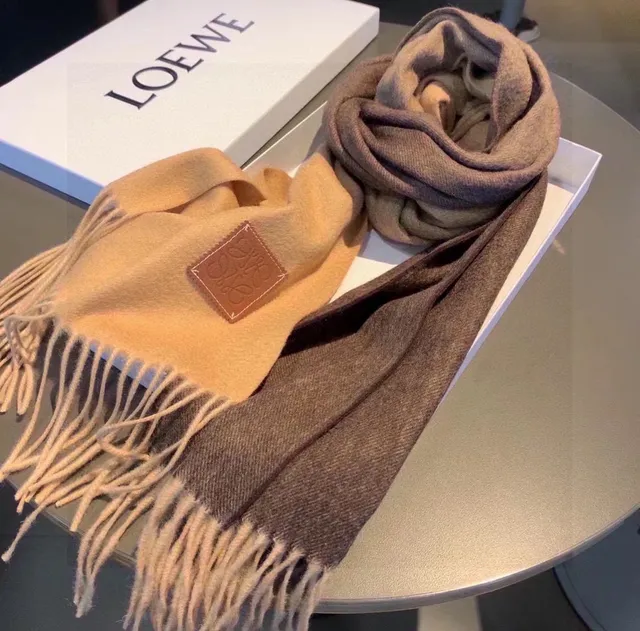 Loewe Anagram écharpe deux tons couleur chameau et marron cachemire écharpe 8
