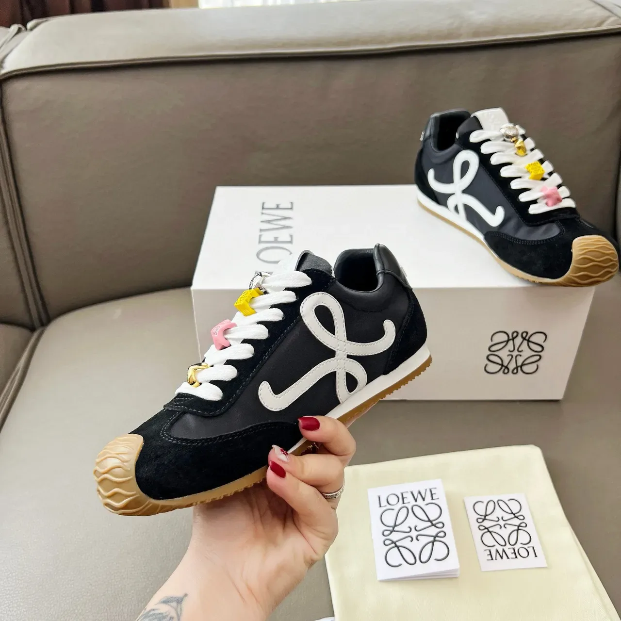 Loewe Flow Runner Black White Beige Lifestyle Sneakers 3