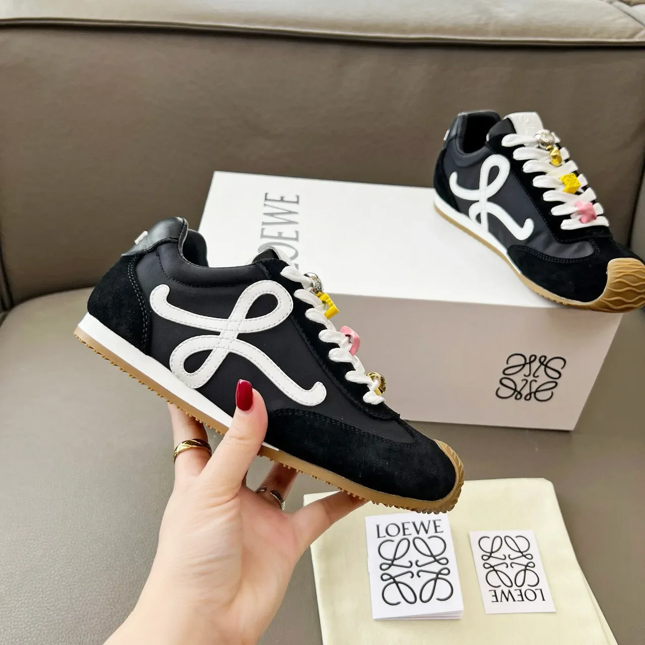 Loewe Flow Runner Black White Beige Lifestyle Sneakers 4