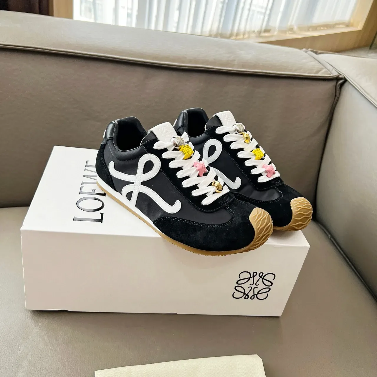 Loewe Flow Runner Black White Beige Lifestyle Sneakers 5