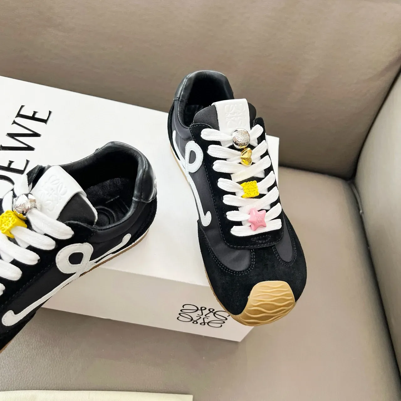 Loewe Flow Runner Black White Beige Lifestyle Sneakers 6