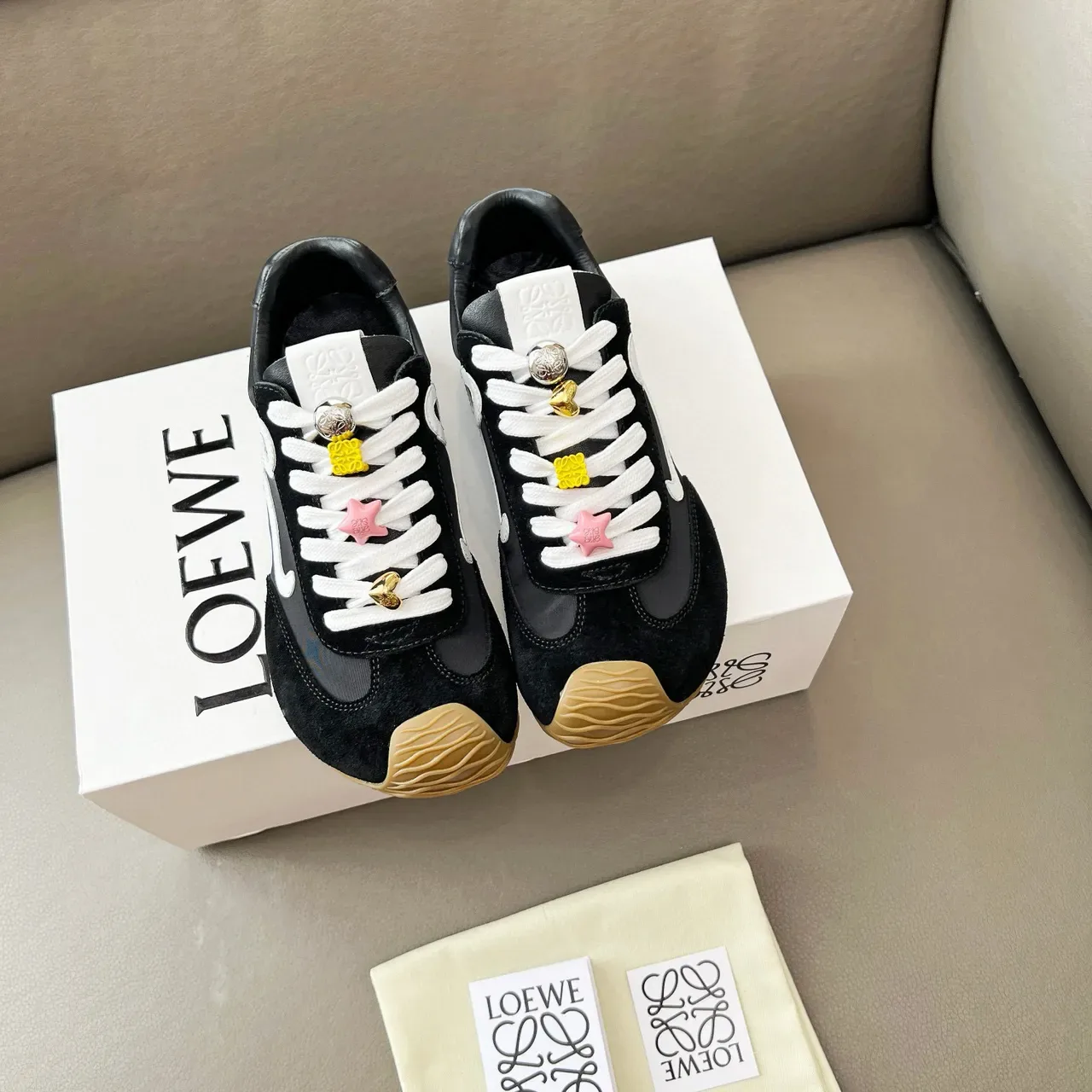 Loewe Flow Runner Black White Beige Lifestyle Sneakers 7