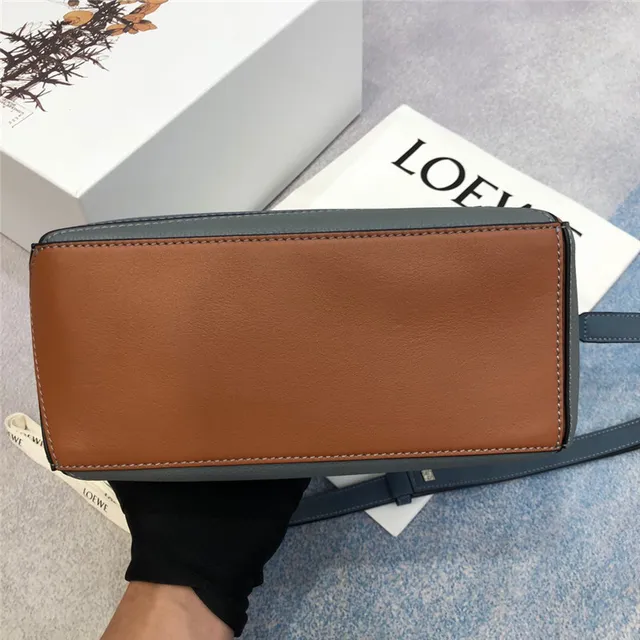 Loewe Puzzle Navy Brown Geometric Panelled Asymmetrical Flap Handbag 5