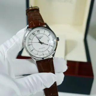 Longines Automatic White Dial Brown Leather Strap Mechanical Watch