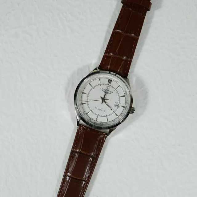 Longines Automatic White Dial Brown Leather Strap Mechanical Watch 3