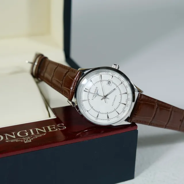 Longines Automatic White Dial Brown Leather Strap Mechanical Watch 4