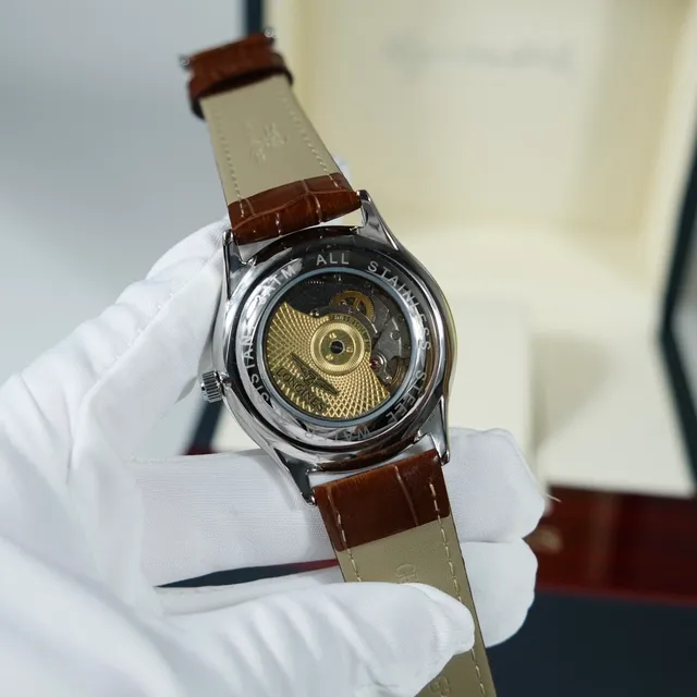Longines Automatic White Dial Brown Leather Strap Mechanical Watch 7