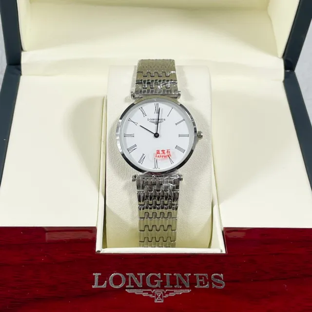 Longines Relógio de Quartzo com Mostrador Minimalista de Prata Branco e Numerais Romanos 4