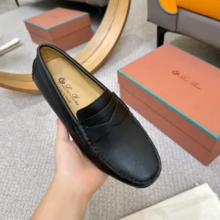 Loro Piana 12 Dots Walk Black Leather Penny Loafer