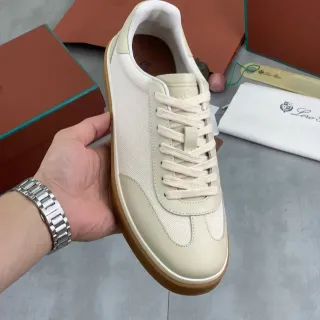 Loro Piana Beige and Brown Canvas-Leather Lifestyle Sneakers
