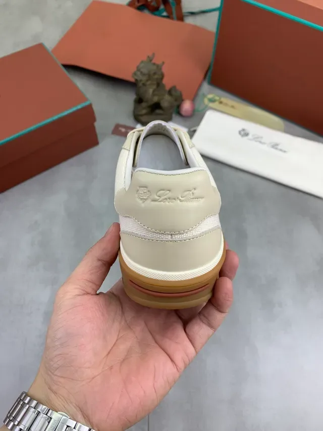 Loro Piana Beige and Brown Canvas-Leather Lifestyle Sneakers 3