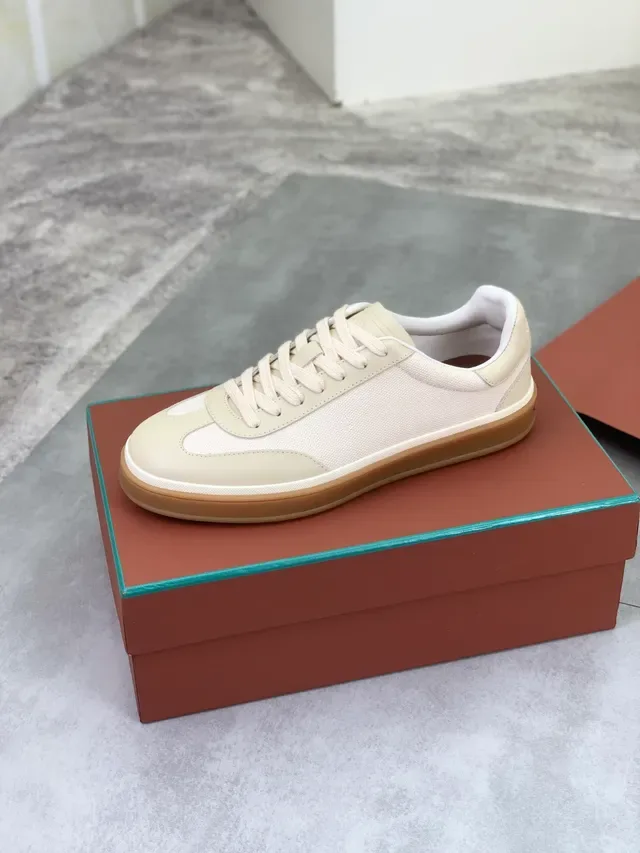Loro Piana Beige and Brown Canvas-Leather Lifestyle Sneakers 4