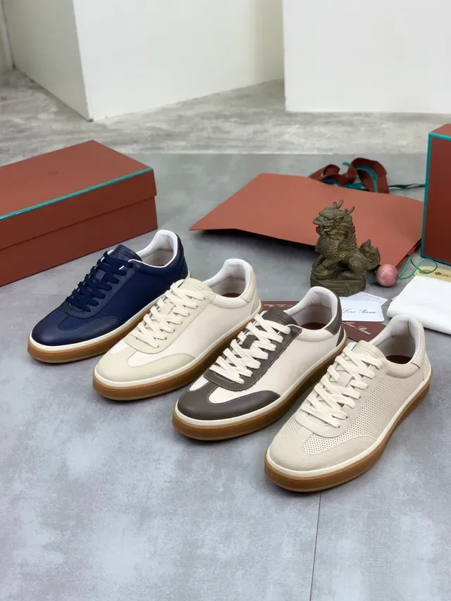 Loro Piana Beige and Brown Canvas-Leather Lifestyle Sneakers 6