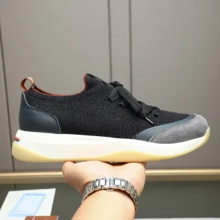 Loro Piana Black Gray Knit Upper Layered Leather/suede Overlays Sneakers