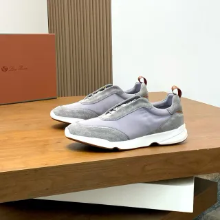 Loro Piana Gray Suede and Nylon Slip-On Lifestyle Sneakers