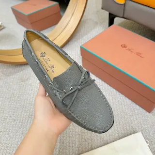 Loro Piana LP Dots Walk Gray Pebbled Leather Loafers