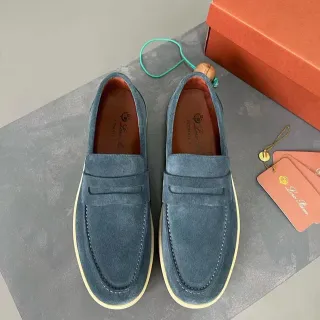 Loro Piana Penny Loafer Blue Beige Suede Upper Strap Loafer