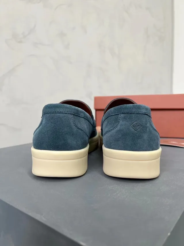 Loro Piana Penny Loafer haut en daim bleu-beige loafer à bride 2