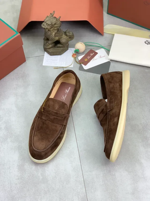 Loro Piana Penny Loafer Brown Beige Suede Upper Crepe-Style Sole Loafer 5