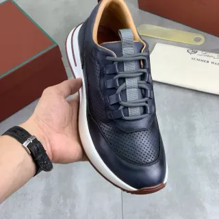 Loro Piana Summer Walk Navy Perforated Leather Lifestyle Sneakers