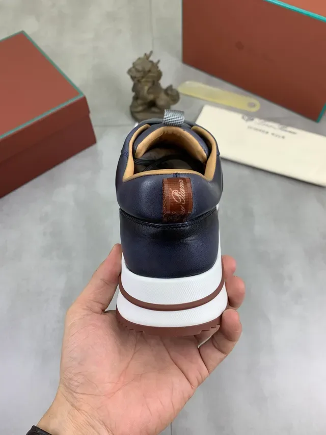 Loro Piana Summer Walk Navy Cuir Perforé Sneakers Lifestyle 3