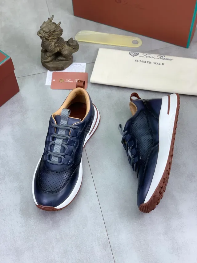 Loro Piana Summer Walk Navy Cuir Perforé Sneakers Lifestyle 5