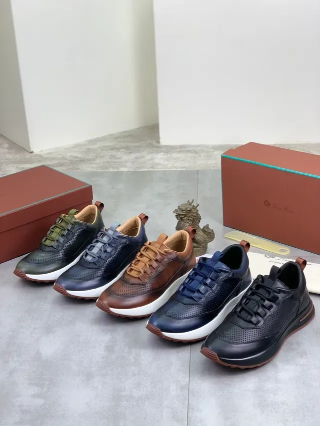 Loro Piana Summer Walk Navy Cuir Perforé Sneakers Lifestyle 6