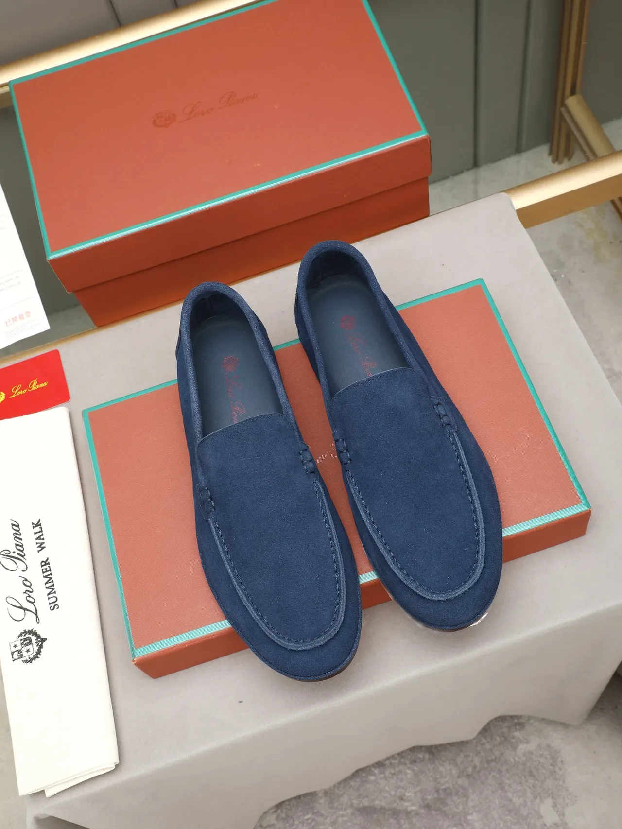 Loro Piana Summer Walk Navy Suede Penny Loafer 2