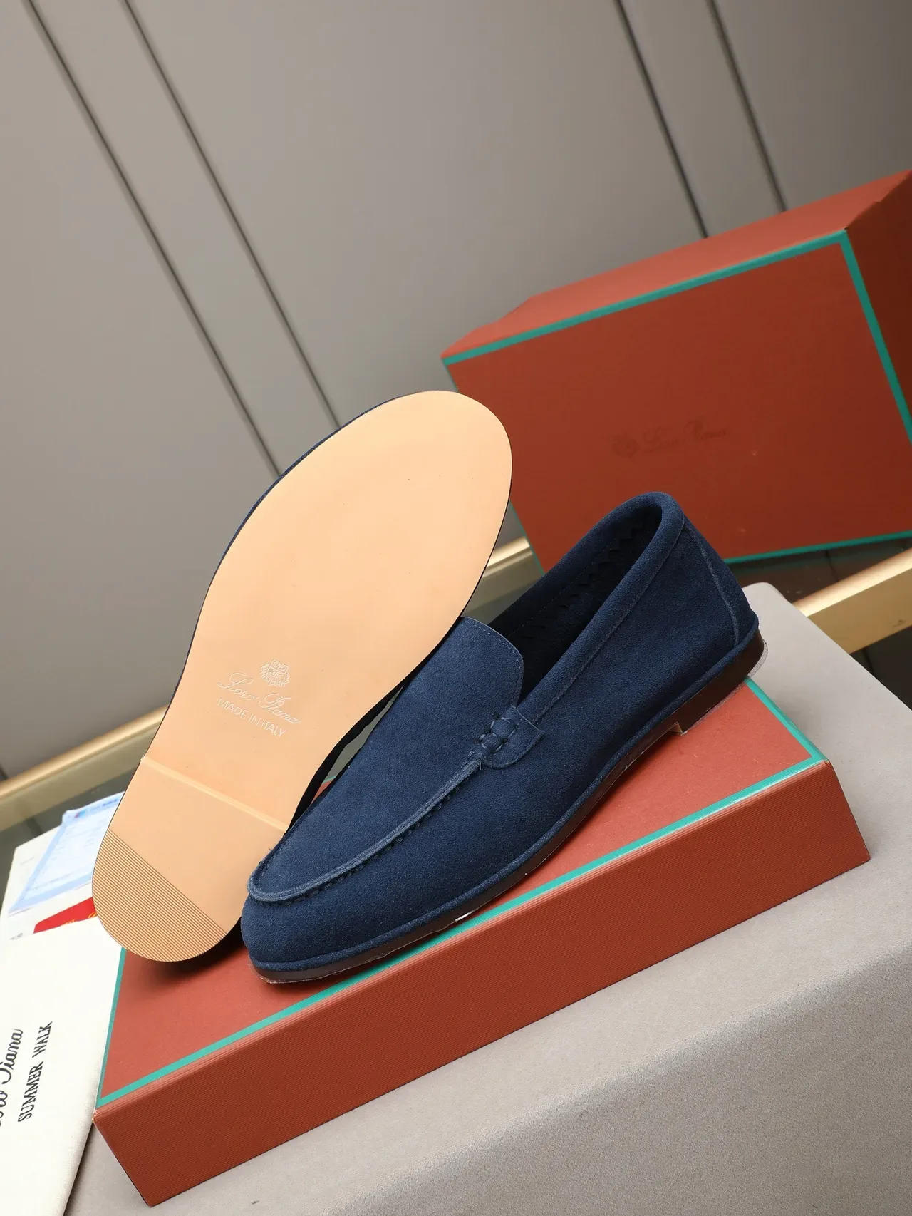 Loro Piana Summer Walk Navy Suede Penny Loafer 4