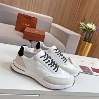 Loro Piana White Beige Mixed-Material Upper Black Contrast Laces And Heel Tab Lifestyle Sneakers
