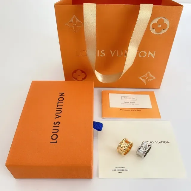 Louis Vuitton Angular V-Motif Diamond-Accented Gold and Silver Rings 8
