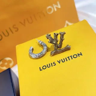 Louis Vuitton Asymmetrical Bark-Textured Silver and Gold Earrings