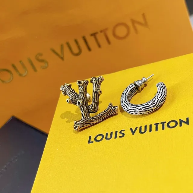 Louis Vuitton Asymmetrical Bark-Textured Silver and Gold Earrings 4