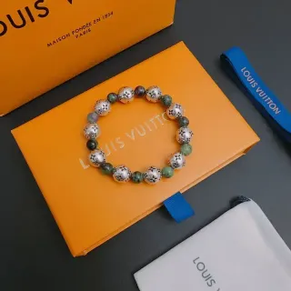 Louis Vuitton Beaded Floral-Engraved Metal and Stone Bracelet