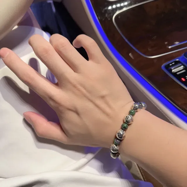 Louis Vuitton Beaded Floral-Engraved Metal and Stone Bracelet 2