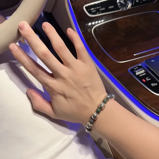 Louis Vuitton Beaded Floral-Engraved Metal and Stone Bracelet 4