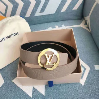 Louis Vuitton Beige Black Embossed Monogram Circular Gold-Tone LV Buckle Leather Belt