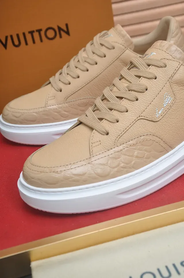Louis Vuitton Beige White Embossed Leather Upper Flat Lacing System Lifestyle Sneakers 2