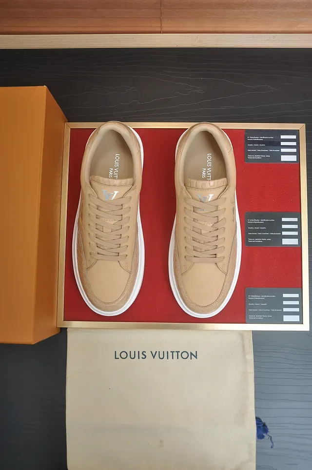 Louis Vuitton Beige White Embossed Leather Upper Flat Lacing System Lifestyle Sneakers 5
