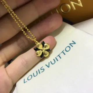 Louis Vuitton Black and Gold Floral Pendant Necklace