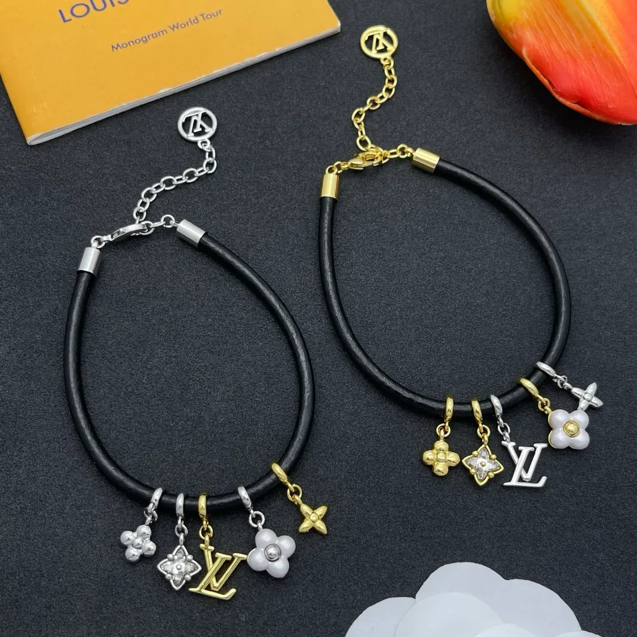 Louis Vuitton Black Gold Cord Multi-Charm Bracelet 2